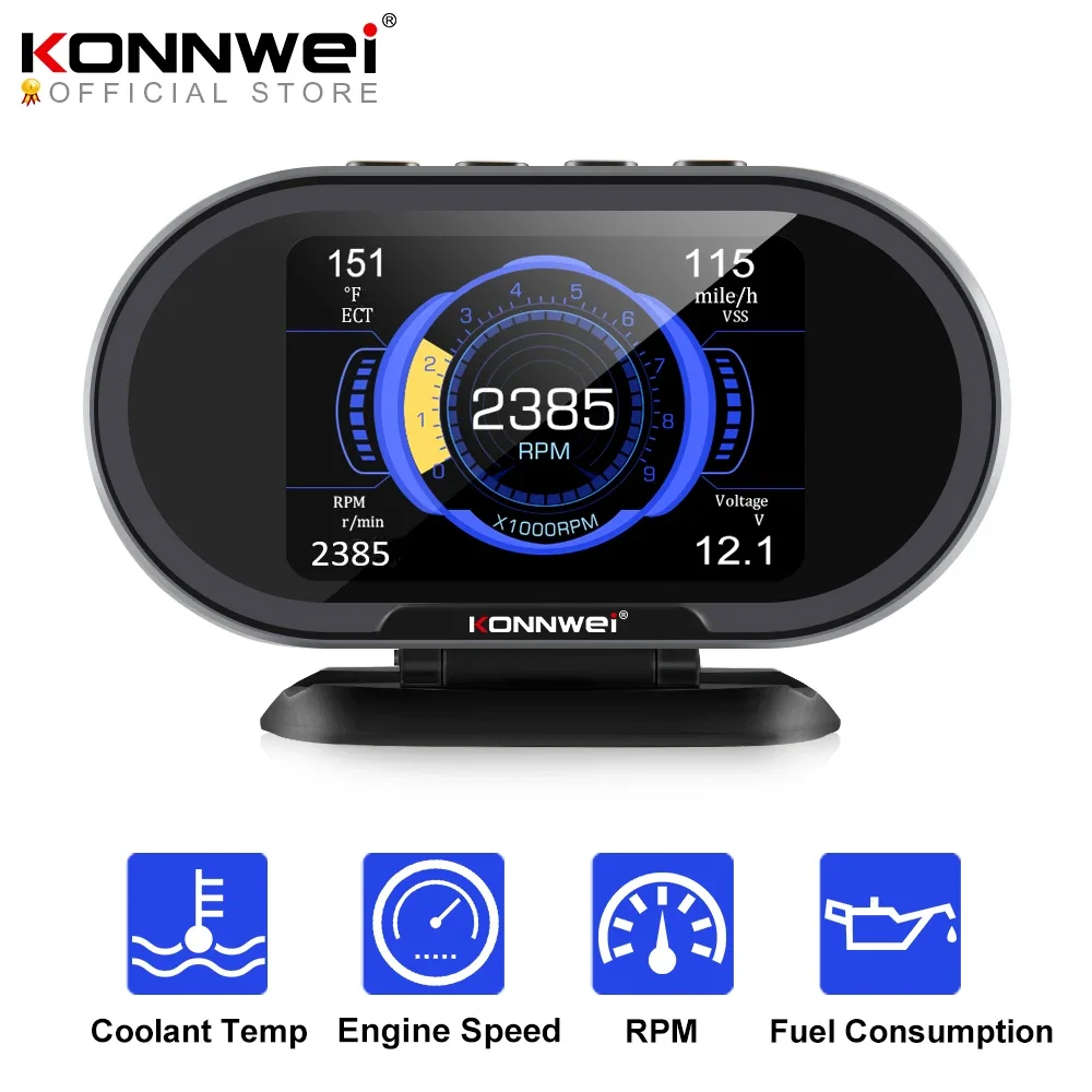 KONNWEI  KW206 On-Board Computer Auto Car Digital Computer OBD 2 Scanner Fuel Consumption Water Temperature Gauge Display OBD2