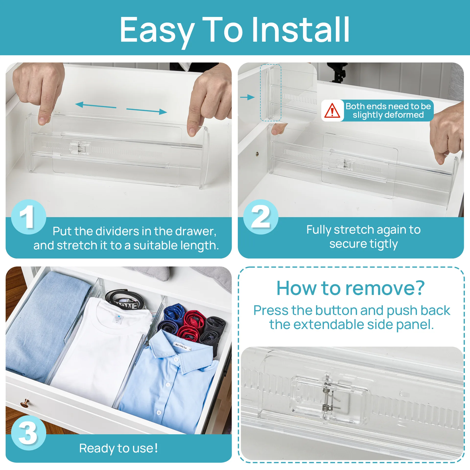 

Transparent Plastic Drawer Divider, Clothes, Underwear, Socks Storage and Organization, Expandable Partition