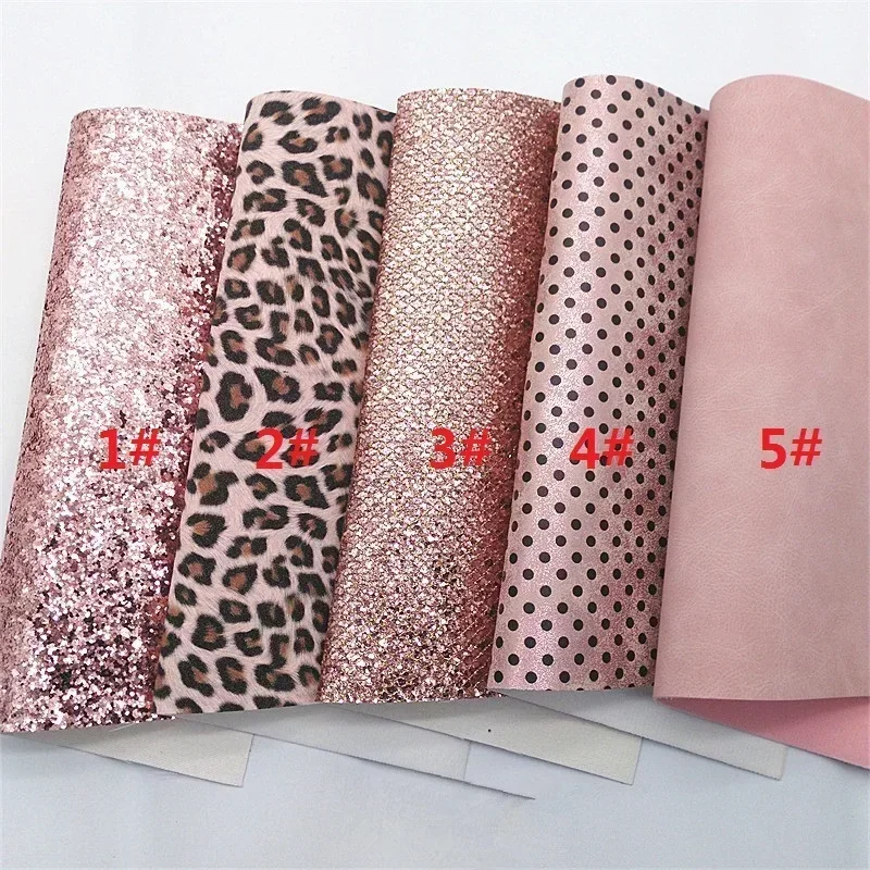 Rose Gold Glitter Leather Sheets Leopard Dots Custom Synthetic Leather Suede Faux Leather Vinyl Sheets For DIY 21x29CM Y426