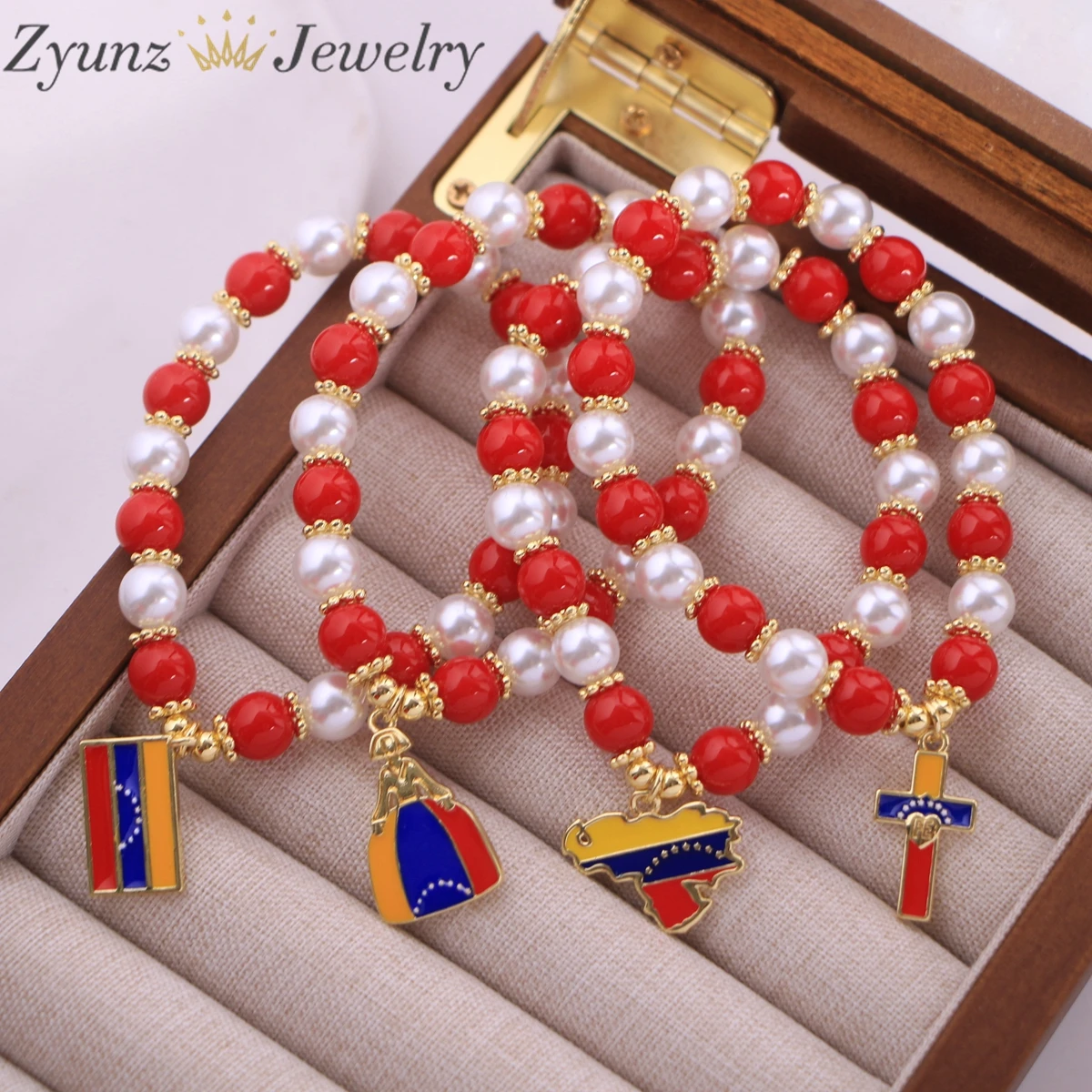 5PCS, Map Flag Pendant Ｂracelet For Women Men Red White Color Charm Fashion Venezuelan Jewelry Gifts