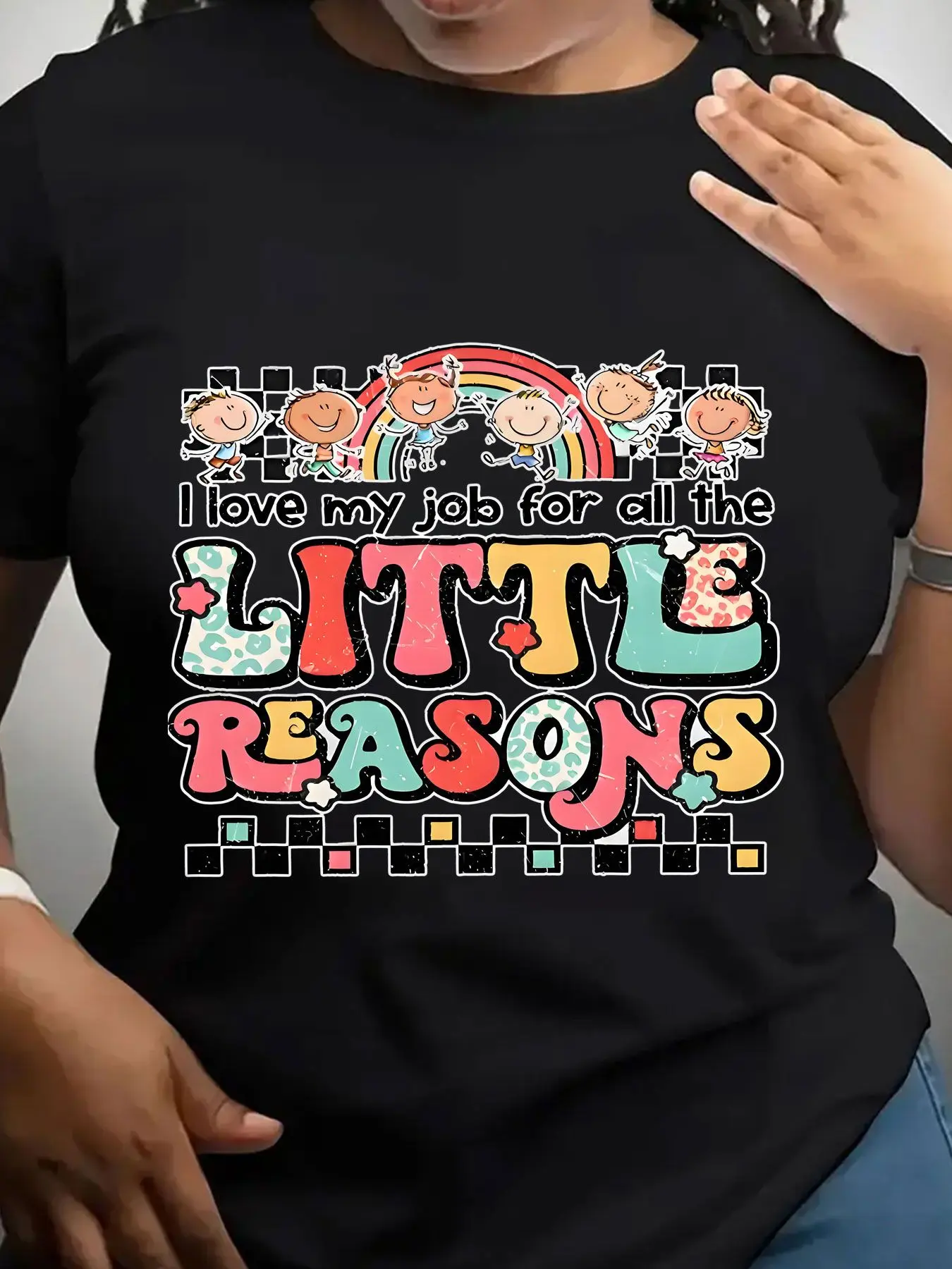 Women's Trendy Crew Neck T-Shirt I Love My Job for All the Little Reasons Suitable for Casual Sportswear
