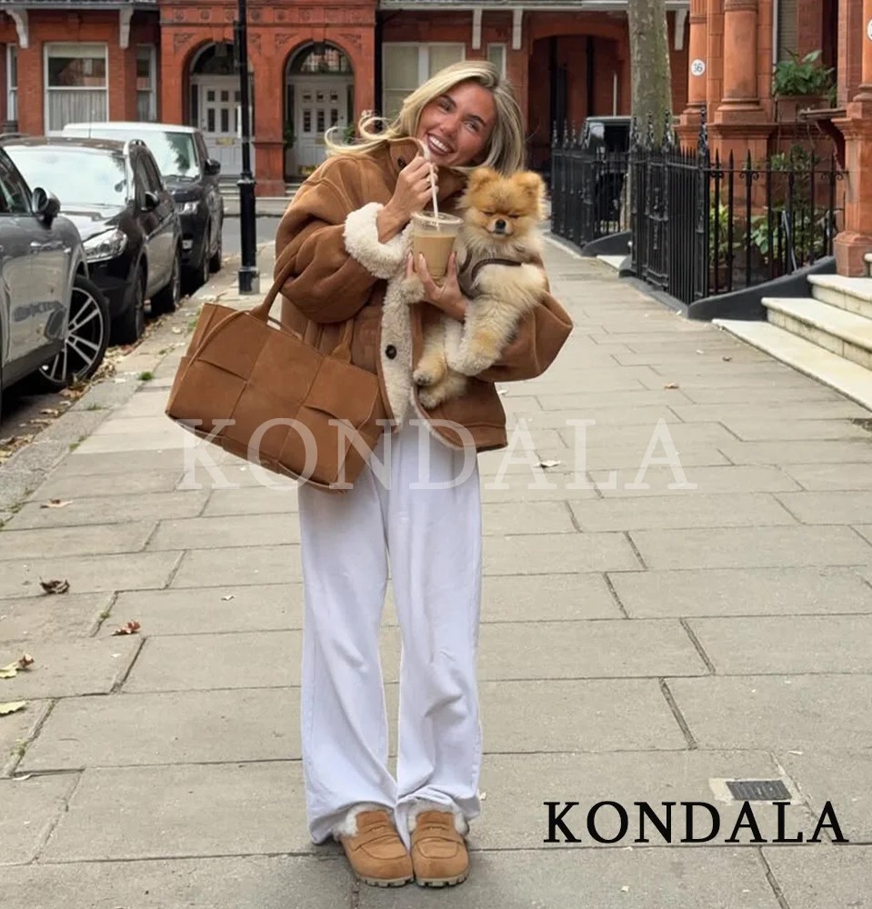 KONDALA Winter Frauen Casual Fleece Reversible Mantel Stehkragen Tasten Mantel 2025, Herbst Winter Mode Elegante Dame Warme Mantel
