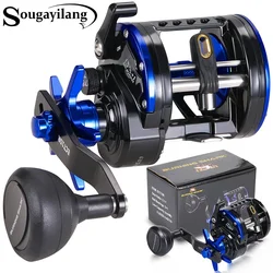 Sougayilang Trolling Reel Level Wind Graphite Body Fishing Reel, Durable Stainless-Steel, Large Line Capacity for Saltwater