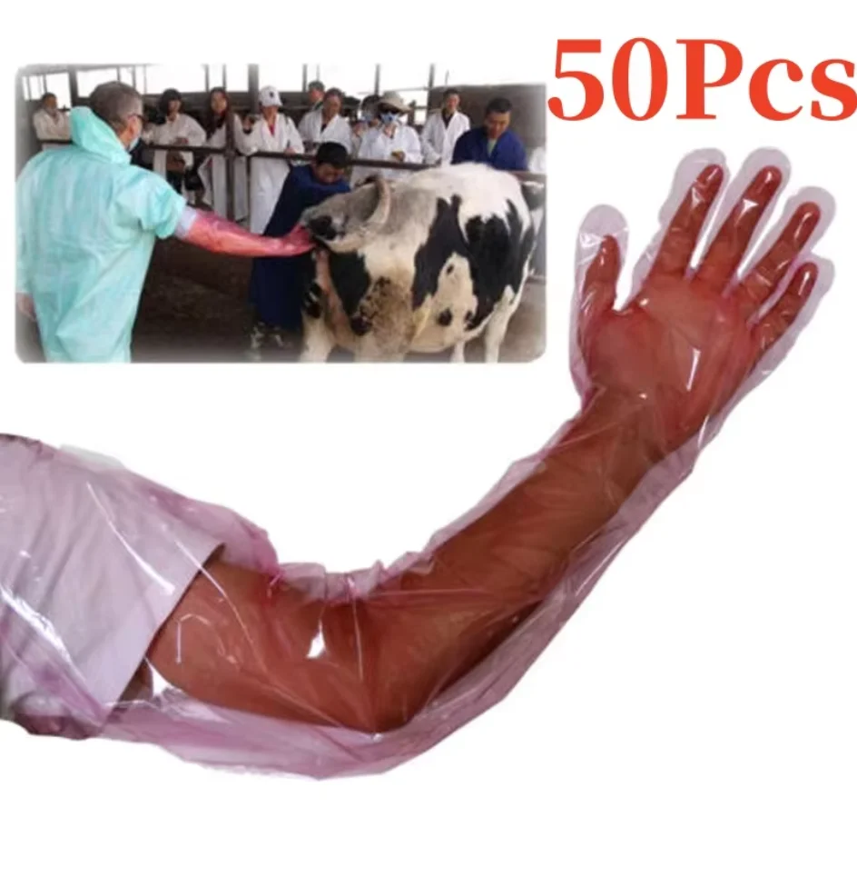

50/100Pcs Disposable Soft Plastic Vet Gloves Durable Disposable Farm Gloves Long Arm Veterinary Examination Rectal Examination