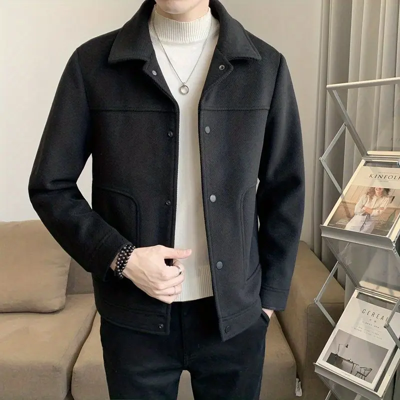 Ruffian Handsome Woolen Jacket Men's High-end Trendy Brand Stand-up Collar Trend Thickened Autumn Winter Short Lapel Woolen Coat