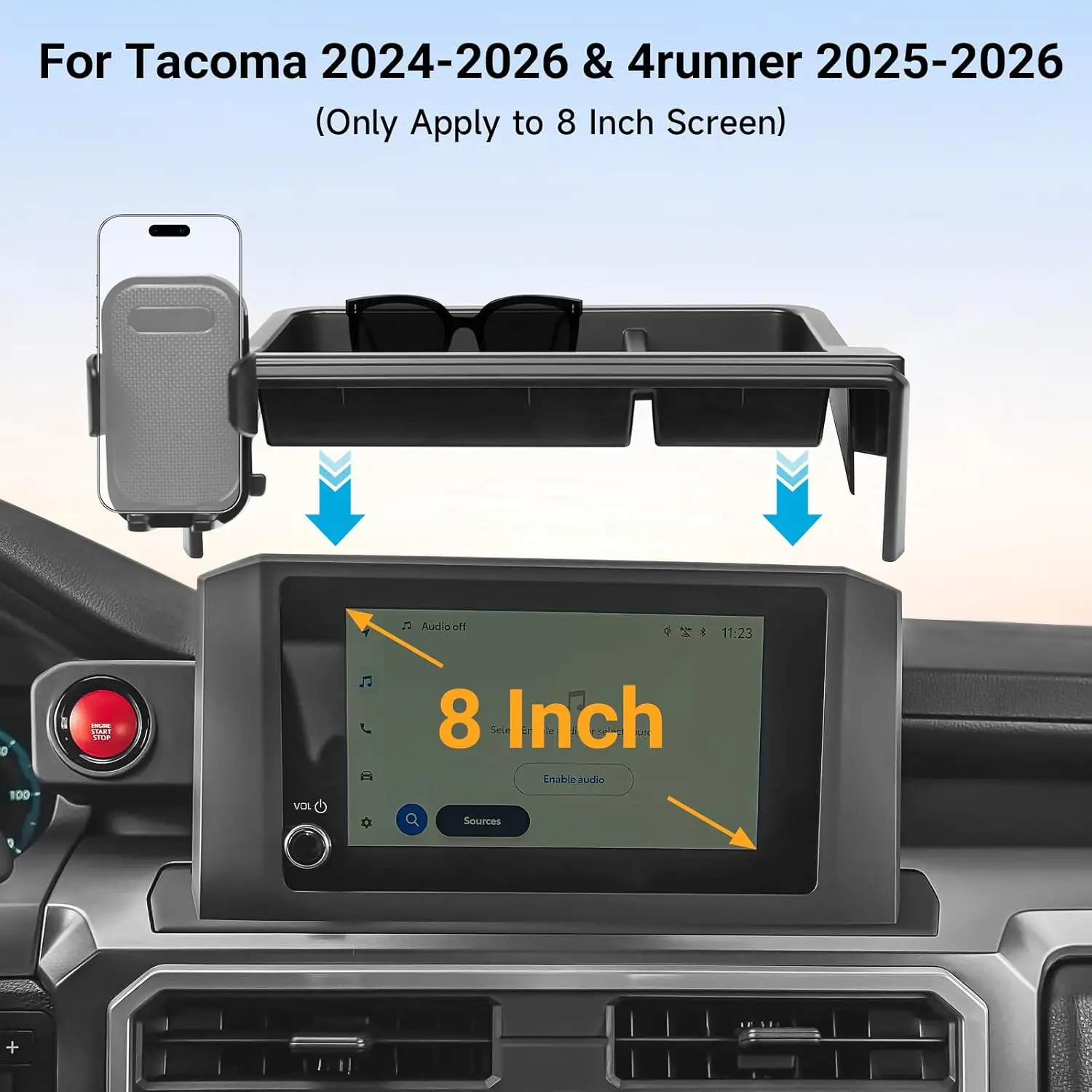 Car Phone Holder with Dashboard Storage Box for Toyota Tacoma 2024-2026 & 4Runner 2025 2026 Accessories (Only for 8 Inch Screen)