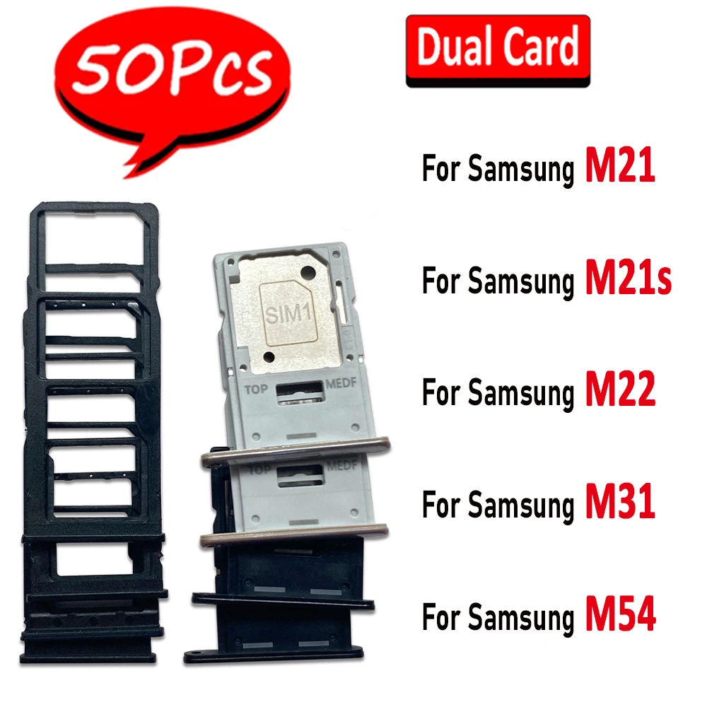 50Pcs，Dual Card For Samsung M21 M21S M22 M31 M54 M34 5G M15 5G SIM Card Tray Reader Holder Chip Slot drawer Adapter Accessorie