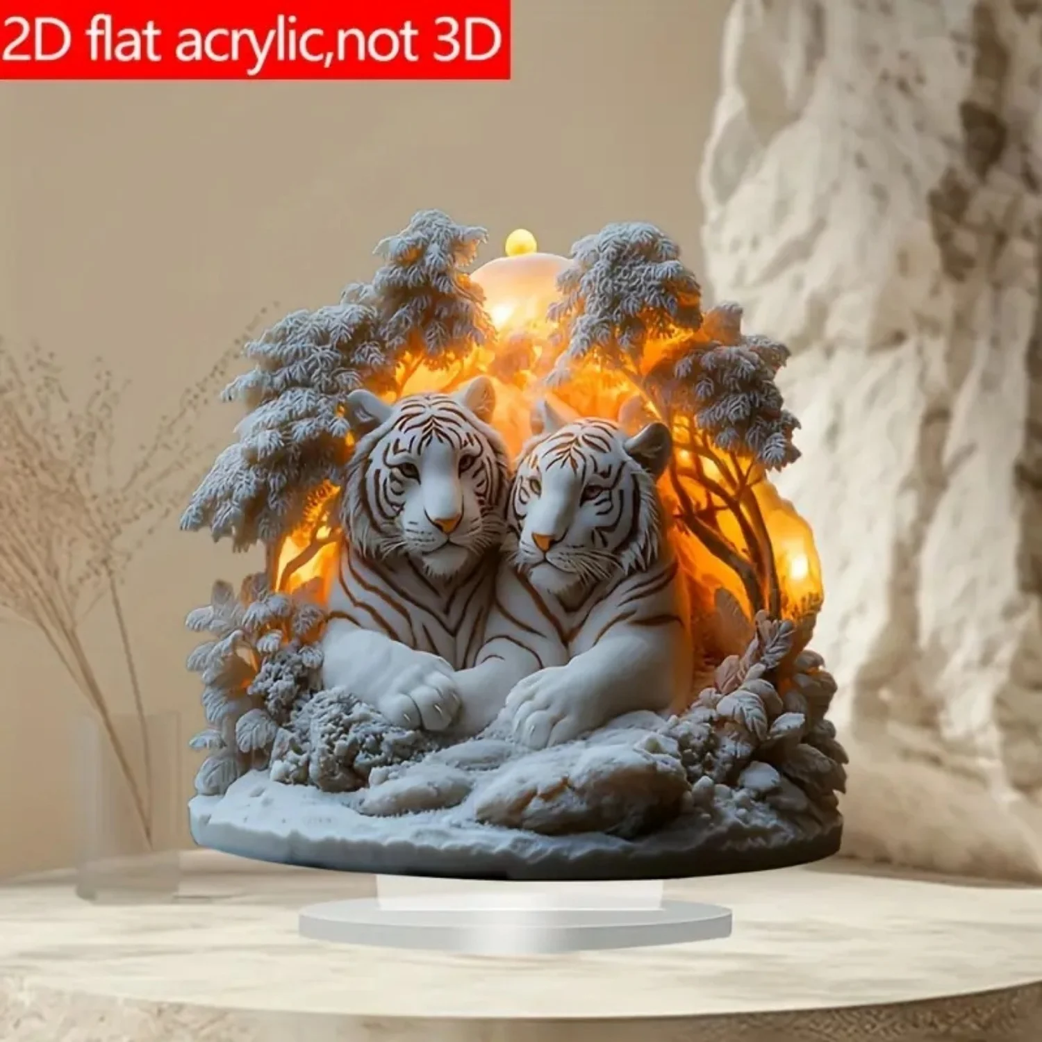 Two Tigers Statue,2D Flat Animals Acrylic Figurine,Home,Office,Cafe,room,display Case,Table Ornament Desktop Decor Lover's Gift
