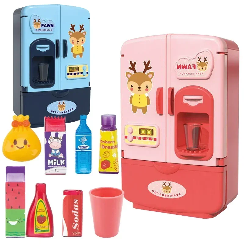 Crianças brinquedo geladeira mini porta dupla geladeira brinquedos do bebê móveis simulação fingir jogar cozinha brinquedos acessórios role play