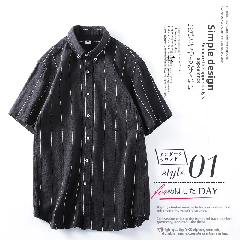 

Men's Summer irt l Linen Breathable Casual Striped ort Sve Cotton Linen irt Stand Fit Spring Collection