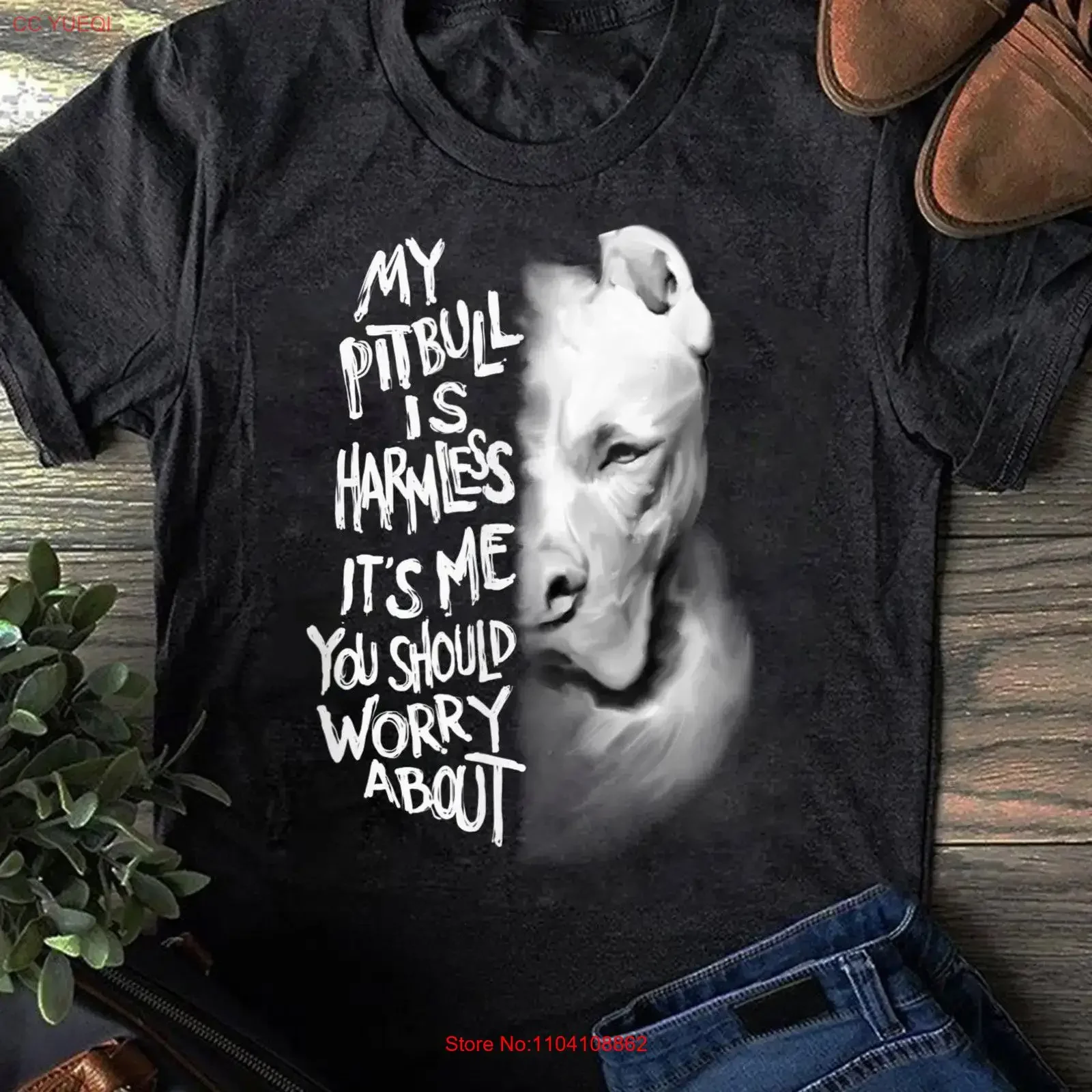 My Pitbull is harmless Quote Dog Items Owner T Shirt for Lovers Funny Father's Day Dad vintage Washed Stylish Versatile homme