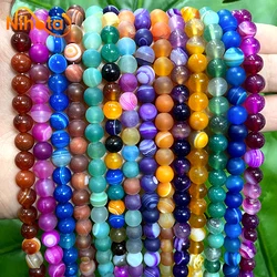 Natural Stripe Agates Beads Orange Red Blue Green Agates Round Loose Beads Diy Bracelet Accessories 15