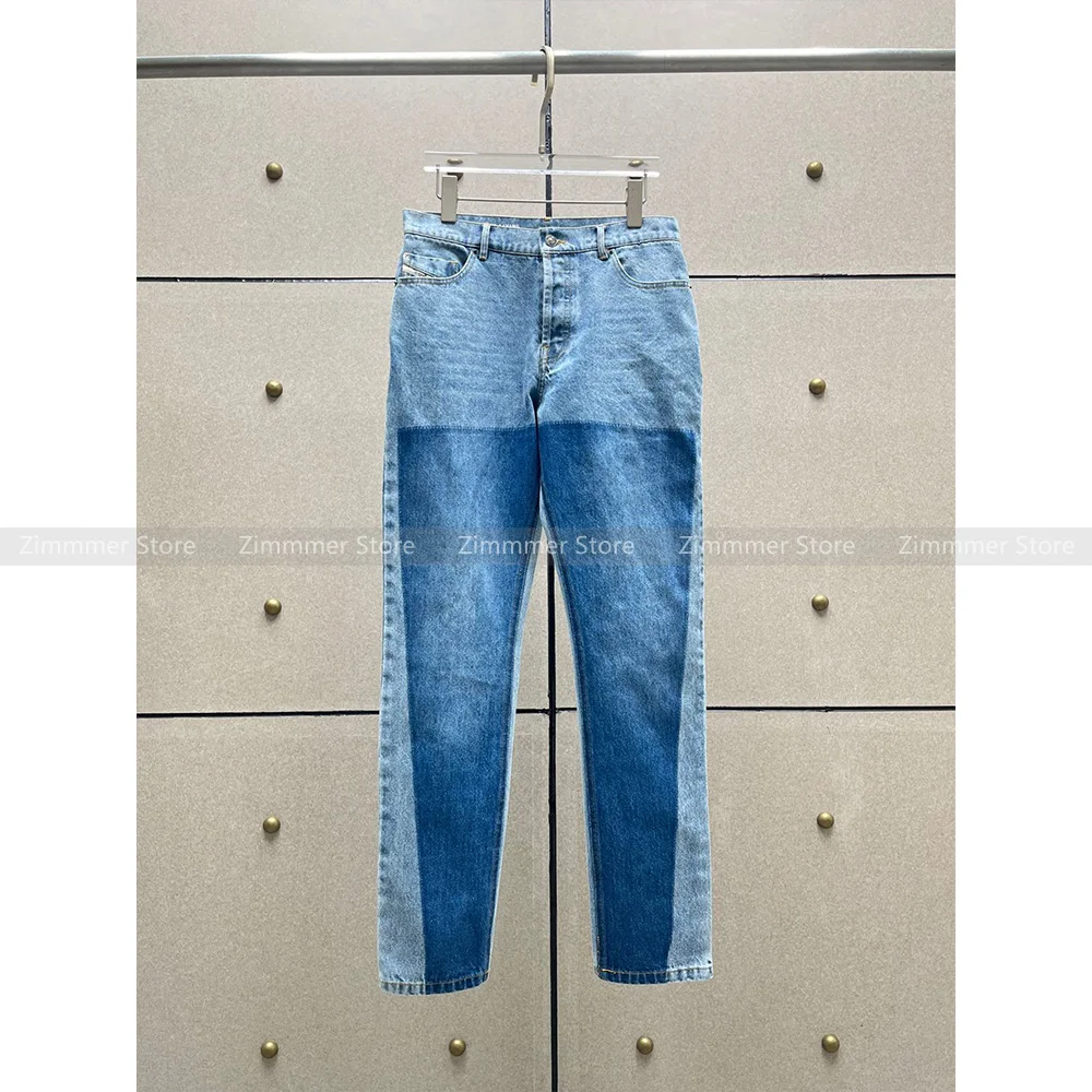 

24 spring and summer new niche design chic high-waisted straight-leg washed and colour-blocked jeans