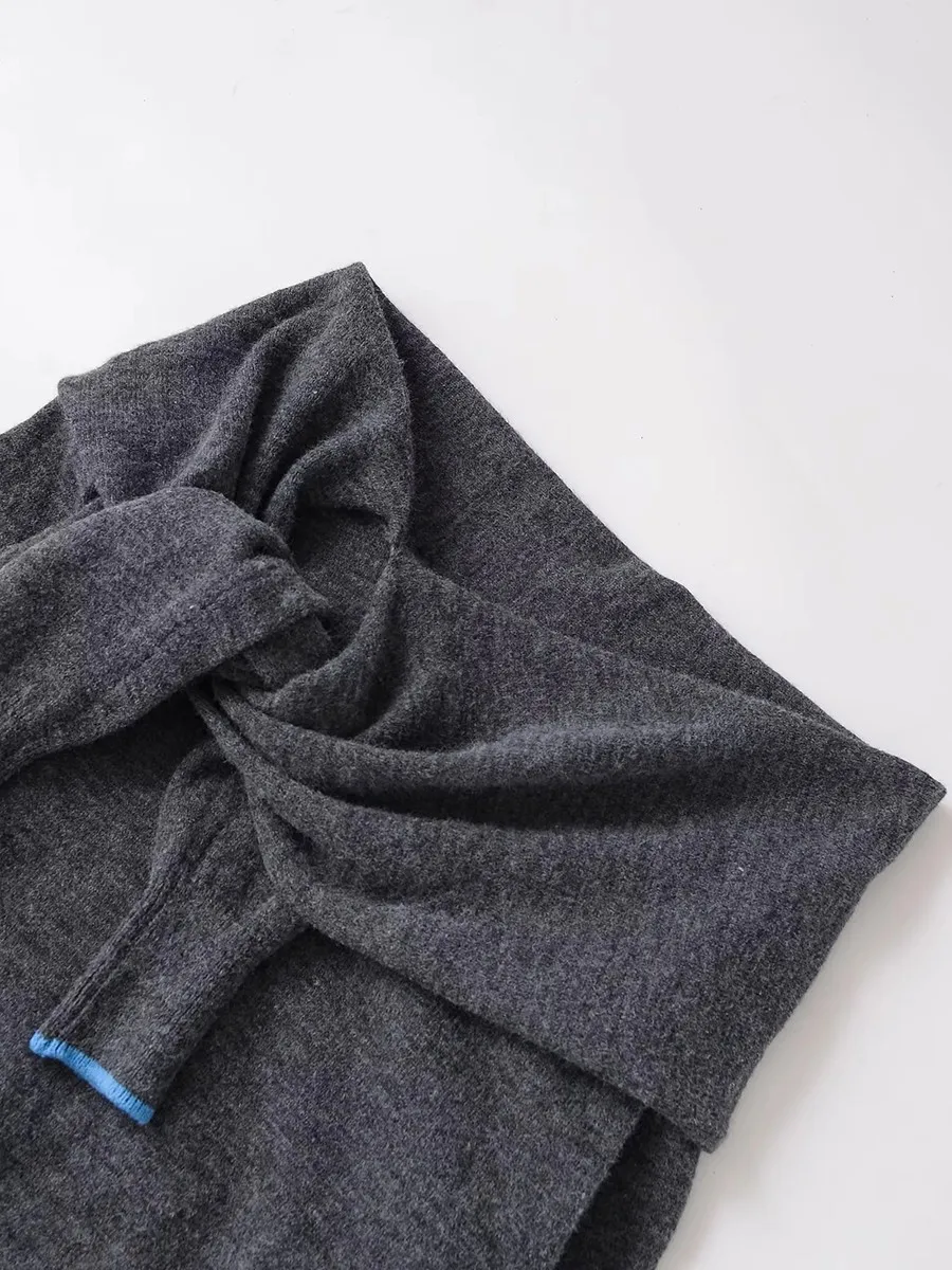 TWOTWINSTYLE FakeTwo قطعة مجموعة سترة للنساء شال طوق كم طويل أنيق مكتب رمادي سليم تريكو أنثى الاسلوب المناسب #6