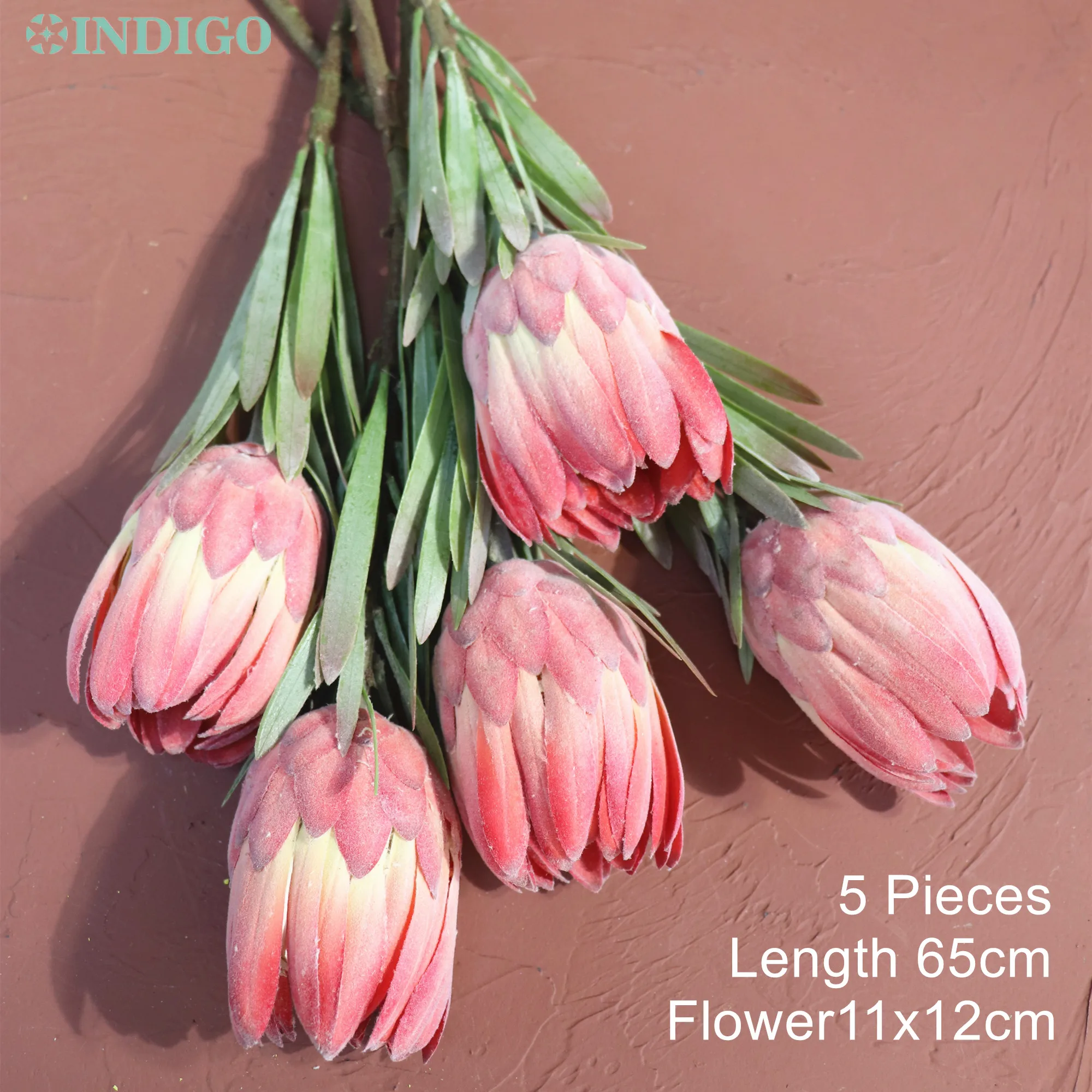 INDIGO-Big Artificial Flower, Pink Protea Cynaroides, Wedding Party Event, Christmas Table, Shopwindow Decoration, 56cm, 5Pcs