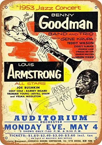  1953 Benny Goodman and Louis Armstrong in New York Vintage Look Metal Sign Home Decor 8x12 Inch