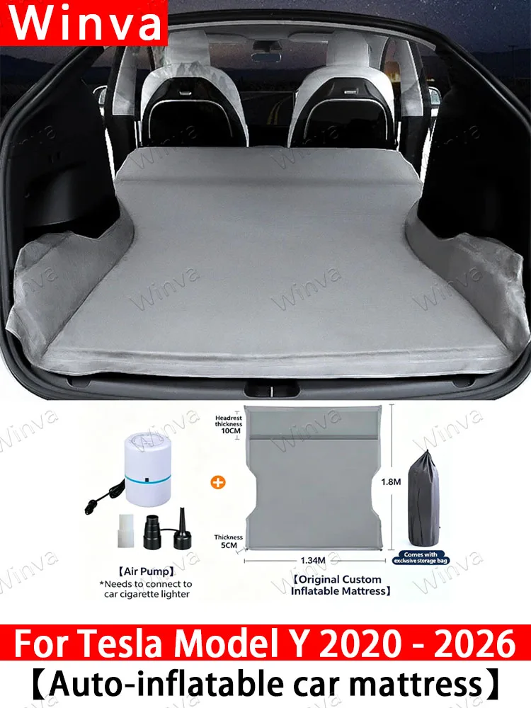 For Tesla Model 3 Model Y 2017-2025 Inflatable Air Mattress Outdoor Camping Inflatable Special Suede Fabric Car Travel Bed