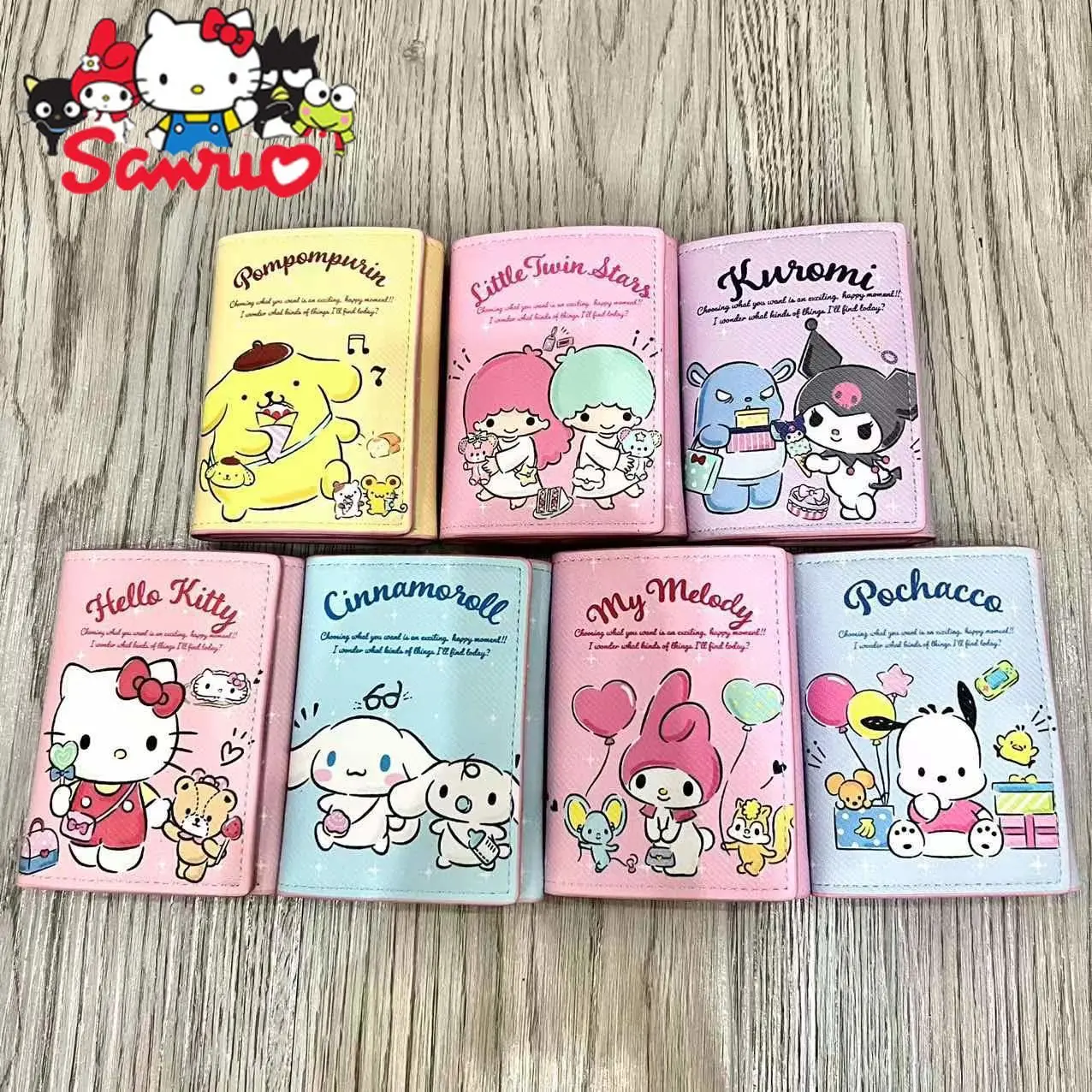 MINISO Melody Kuromi Hello Kitty Cinnamoroll Pochacco Short Triple-fold Wallet Wallet Short Multi-Card Cartoon Casual Wallet