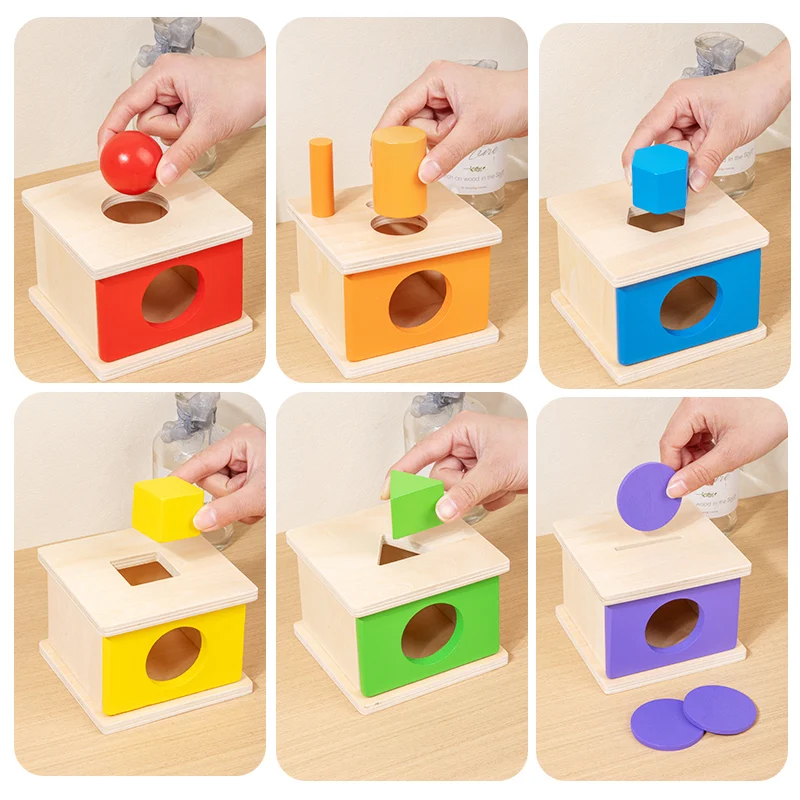 Hölzerne Form-Matching-Box, Spielzeug. Bunte Form-Sortierbox. Kinder haben eine explosionsmatching-Formen