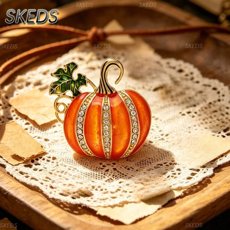 SKEDS Halloween Strass-Kürbis-Brosche, Emaille-Anstecknadel, Süßigkeiten oder Streichgeld Schmuck, Kleidungs- und Taschenaccessoire, Feiertagsgeschenk – Detail 4