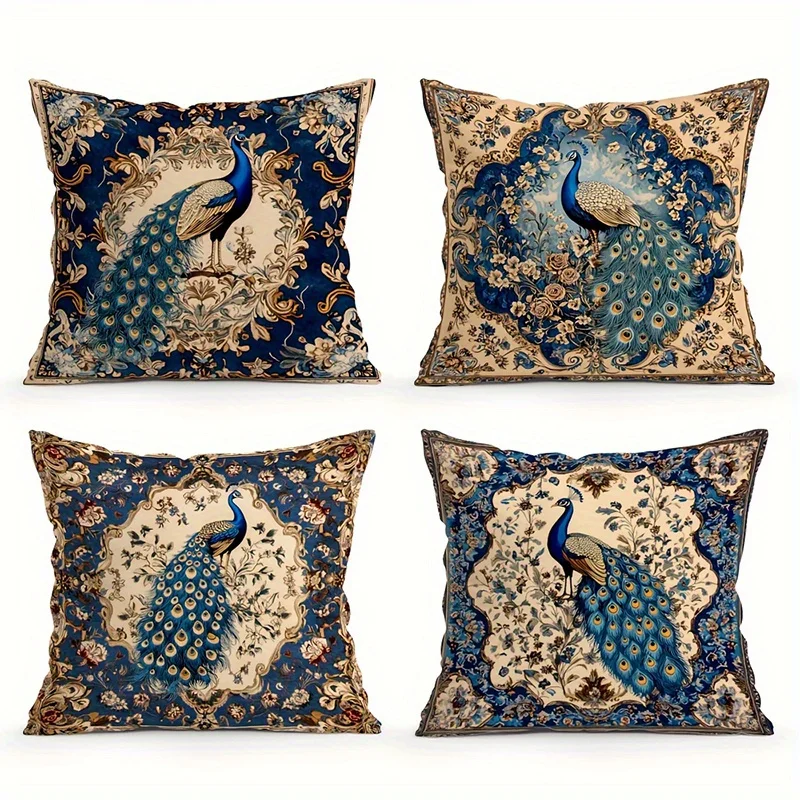 Home Decor Exquisite Peacock Floral Pattern Pillow Covers Pattern Cushion Cover Suitable for Sofa Bedroom Car Pillow Cover