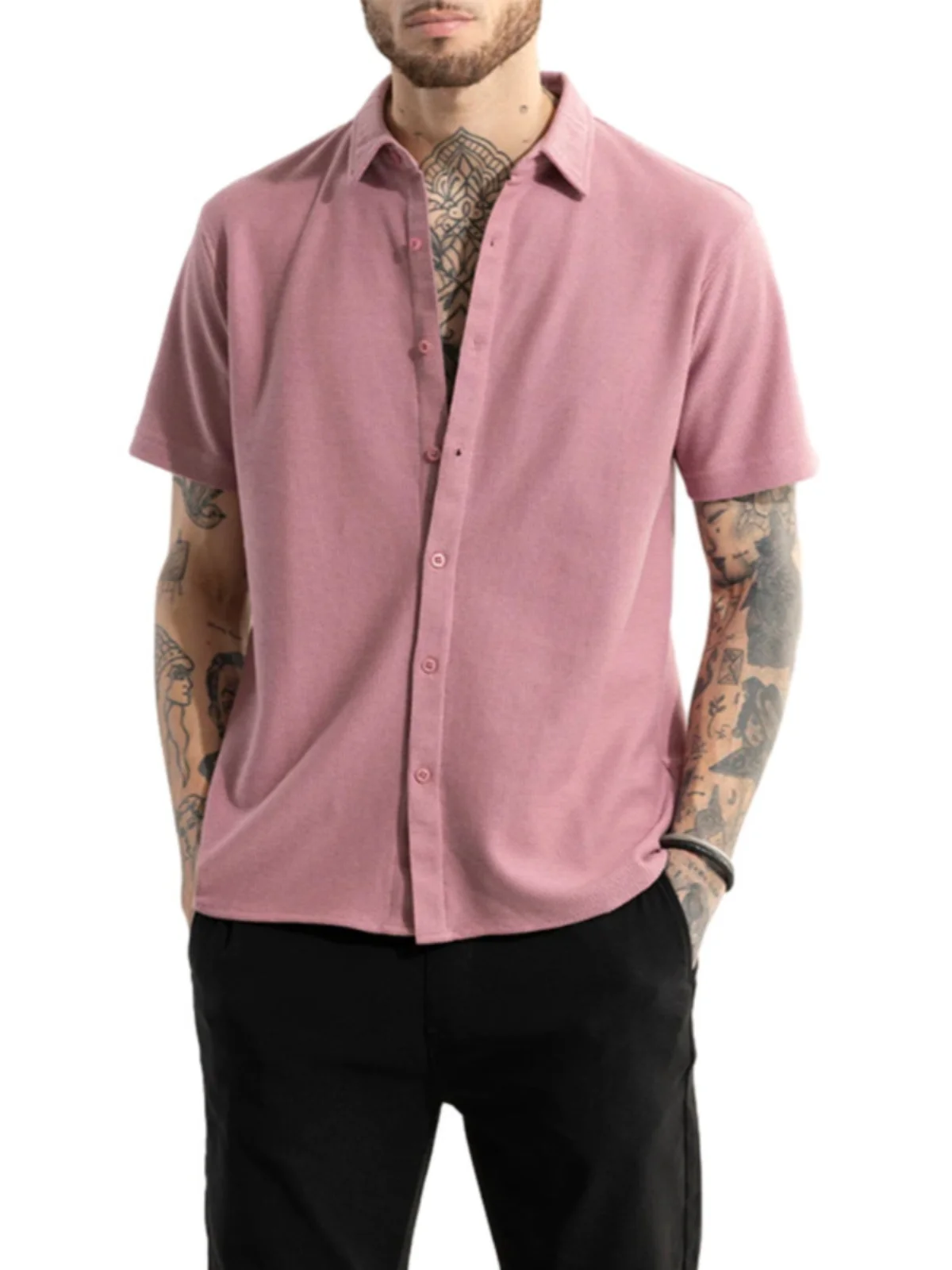 

Men's Summer Beach ort Sve irt Hawaii Pure Color Casual Loose Fit Breathable Daily Wear Summer Faion Clothing