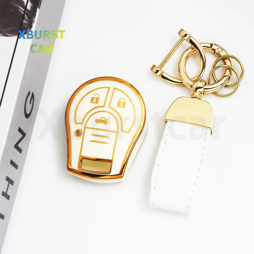 For Nissan Juke Maxima Pathfinder Rogue Versa March Tiida Altima Armada Cube Sentra Gold Edge Fashion TPU Car Key Case Cover