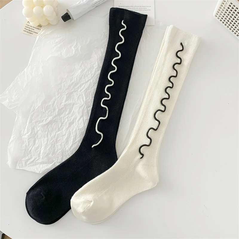 جوارب بيضاء طويلة بسيطة قابلة للتنفس للنساء ، جوارب مريحة ، ركبة عالية ، سيدات ، موضة جديدة ، جودة عالية ، ربيعية #4
