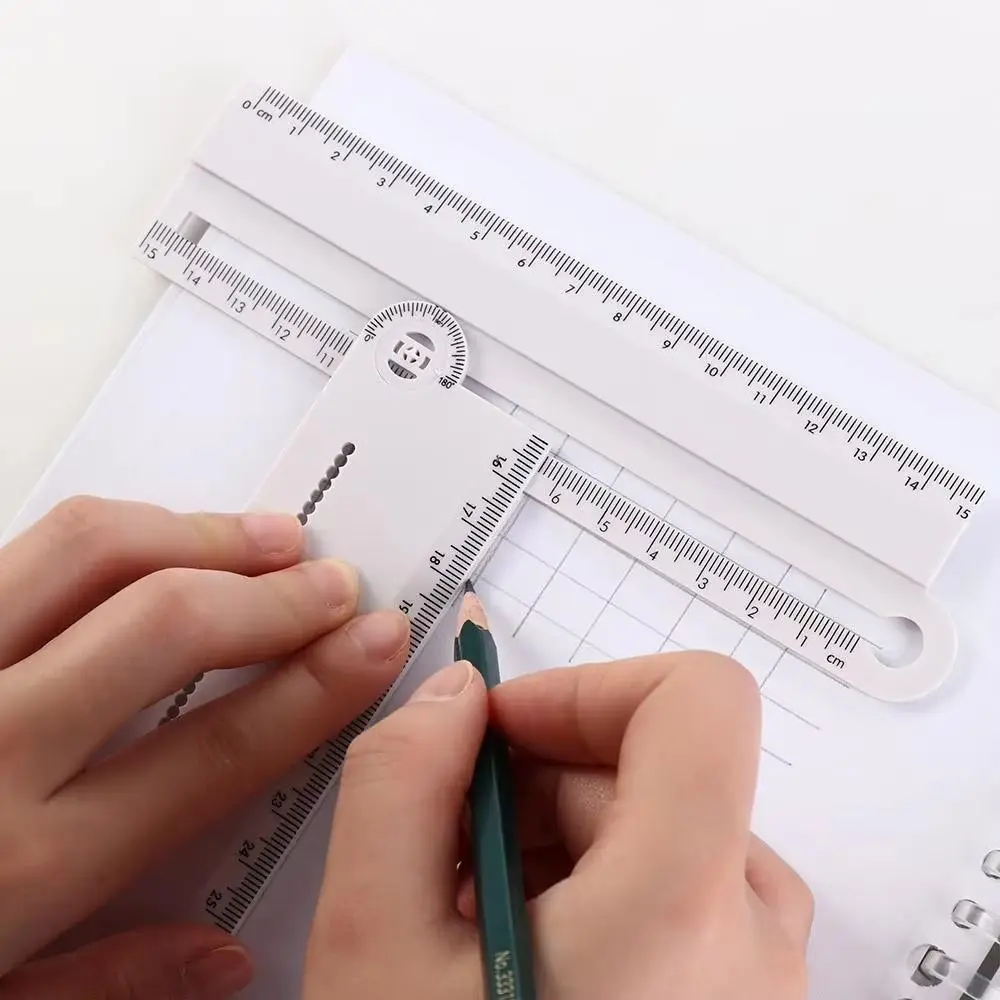 30cm Geometric Drawing Ruler White Measuring Tool Folding Geometric Ruler Angle Measurement Drafting Tool Circular Drawing Ruler