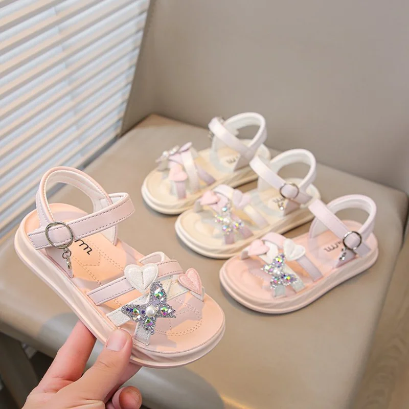 

Children Sandals Rhinestone Princess Shoes for Girls Sandals Dress Shoes Bow Kids Flat Beach Children's Elegant Party Sandals