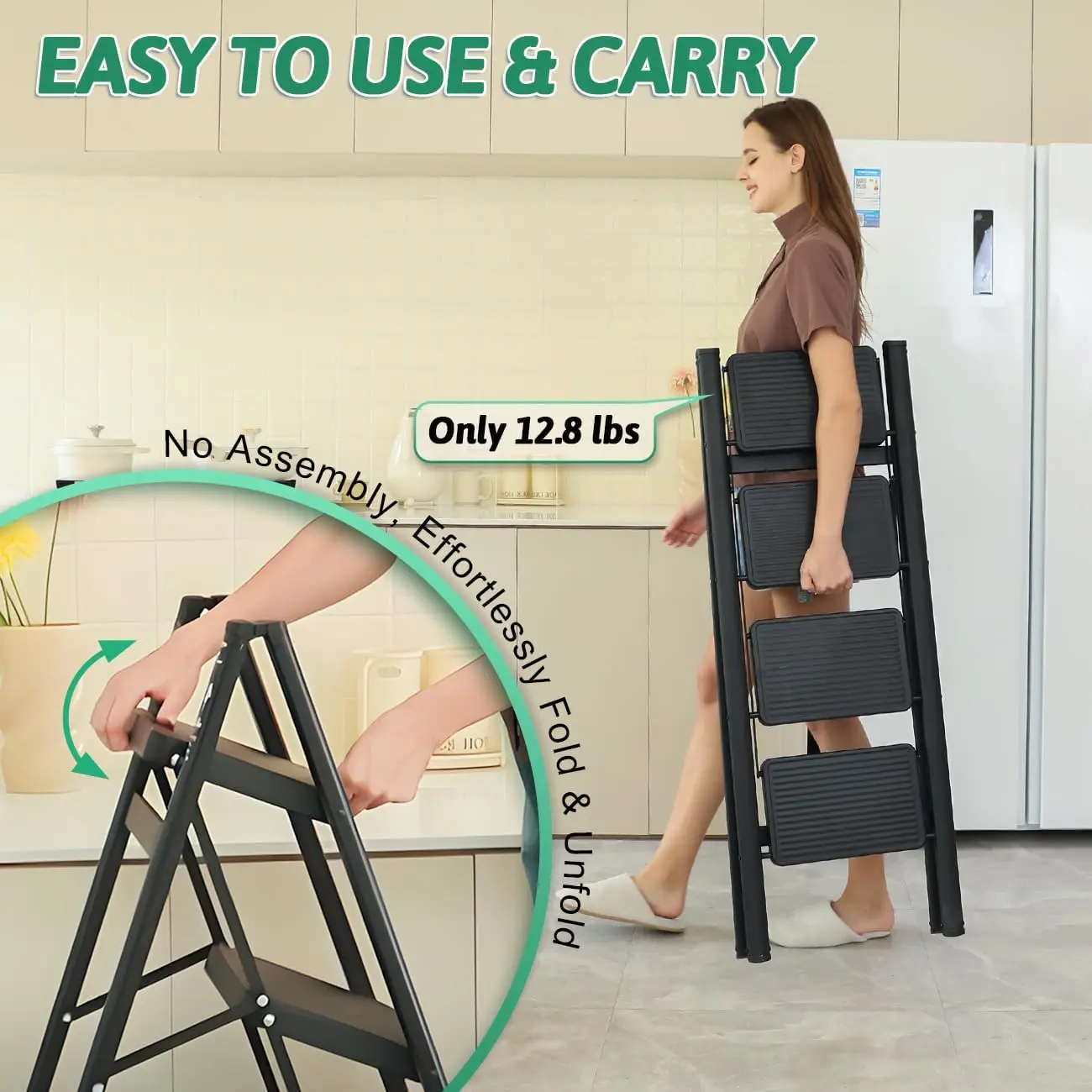 Imagem -05 - Ladder Folding Step Stool Heavy Duty 330 Lbs Load Escadas para Casa Cozinha Alta Cloconjunto Stepladder para Adultos