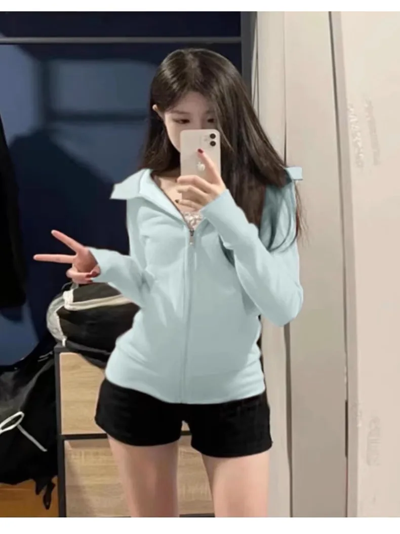 

Толстовки с капюшоном Y2K Женская флисовая одежда Повседневный дизайн Спортивная одежда в американском стиле Femme Упрощенные однотонные детали с круглым вырезом