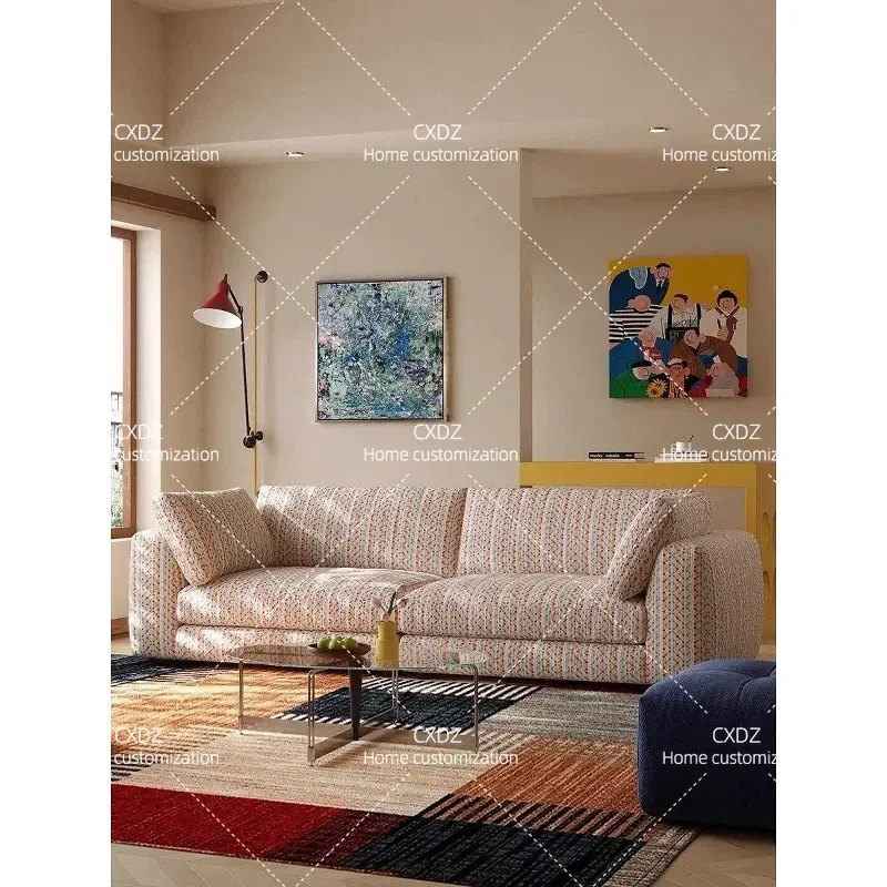 Wabi Sand Wind Sofa Removable Washable Fabric Down Filled Straight Row Couch for Small Apartment Living Room Dopamine Style