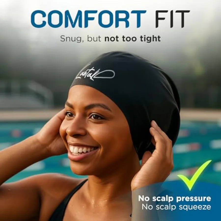 Large Swim Cap for Long Hair - Waterproof Durable Silicone Swimming Cap for Braids, Dreadlocks, Weaves, Afros, Curls Swim Caps