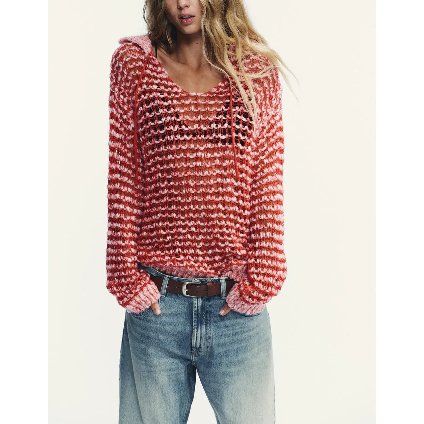 سترة نسائية فضفاضة محبوكة طويلة Sve Ne مزيج الصوف مضلع كسول Sle ألياف البوليستر رقيقة عادية