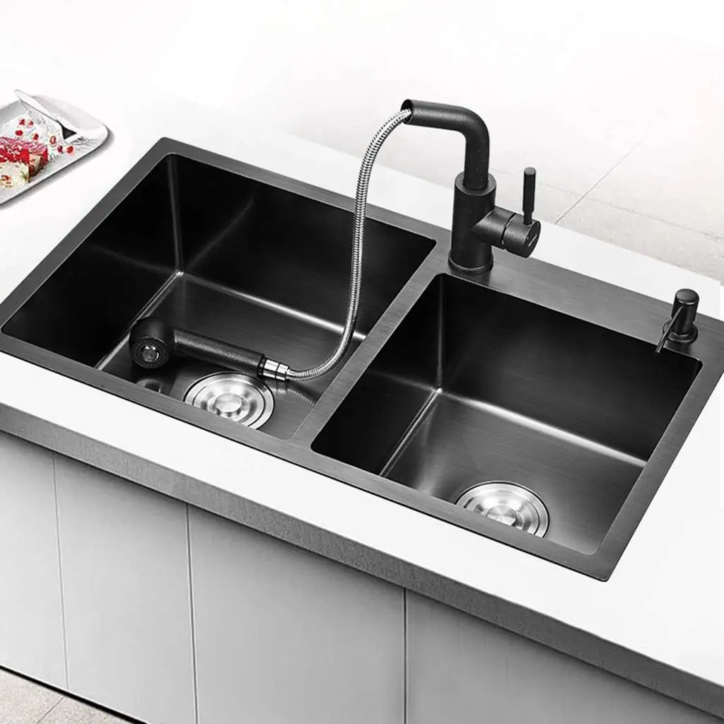 

Nano Modern Farmhouse Campervan Rv Portable bar Sink Tidy Double Hand Made Sink Kitchen Stainless Steel Black Kitchen Sink