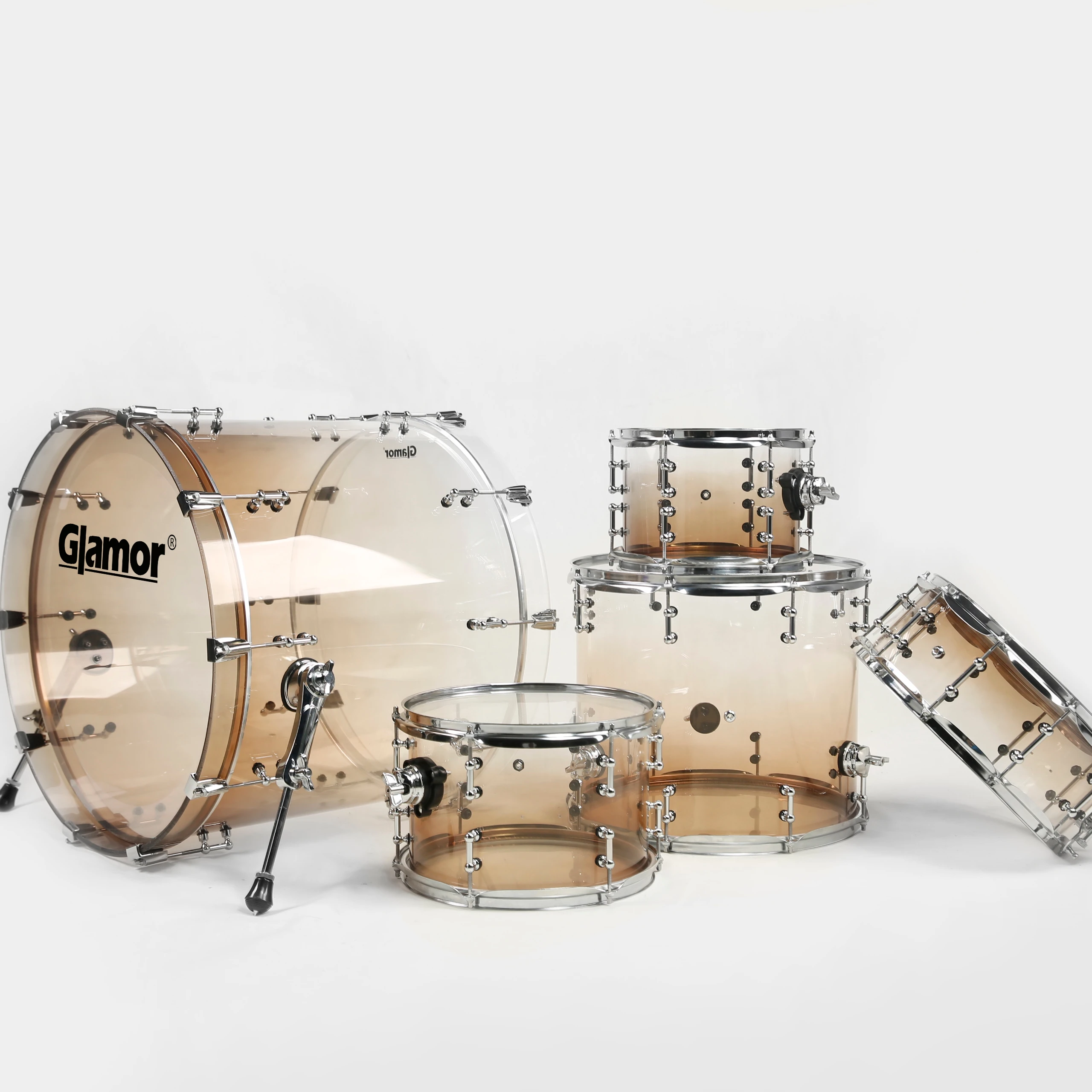 Professional Charm Gradual Change Coffee Acrylic Drum Musical Instrument Set Professional Grade