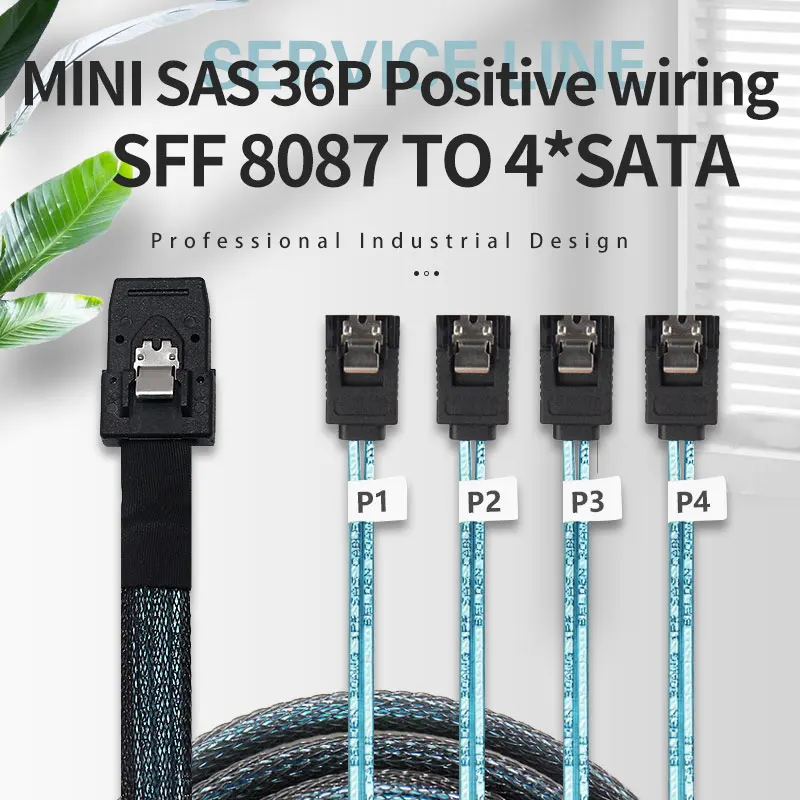 SAS SATA Cable Mini-SAS SFF-8087 To 4 SATA Cable Mini SAS 4i SFF8087 36P To 4 SATA 7P Cable 12Gbps 50cm Hard Drive Data