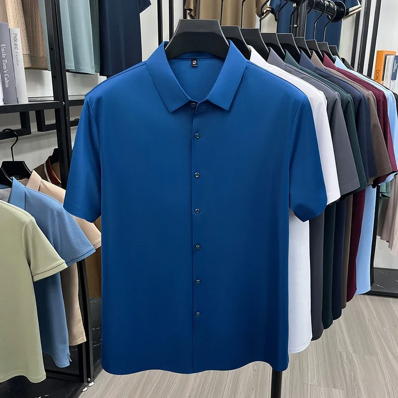 Mens Business Shirt Short Sleeve Ice Silk Lightweight Stretch for All Occasions