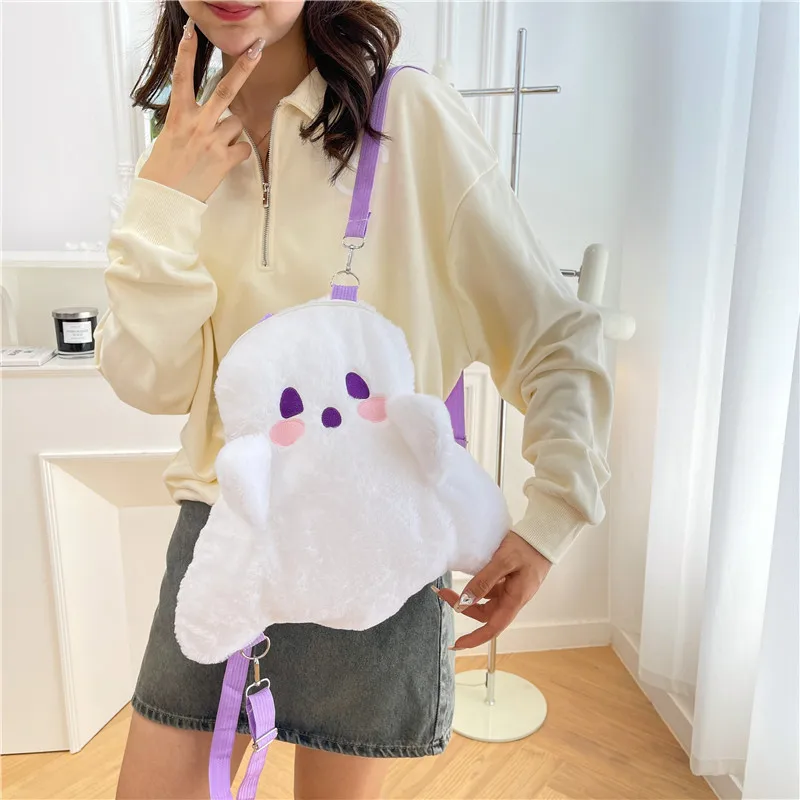 Little Ghost Plush Backpack Large Capacity Shoulder Bag Adjustable Strap 3D Plushie Doll Classic Bag Halloween Decorations