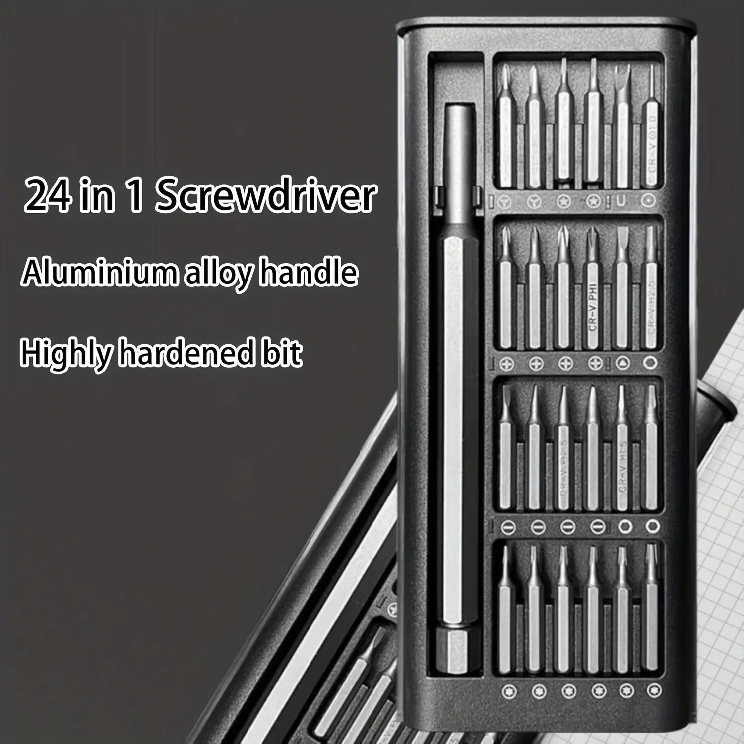 24-in-1 Precision Screwdriver Set with Aluminium Alloy Handle, Highly Hardened Metal Bits, Swivelling Design, Disassembly Kit