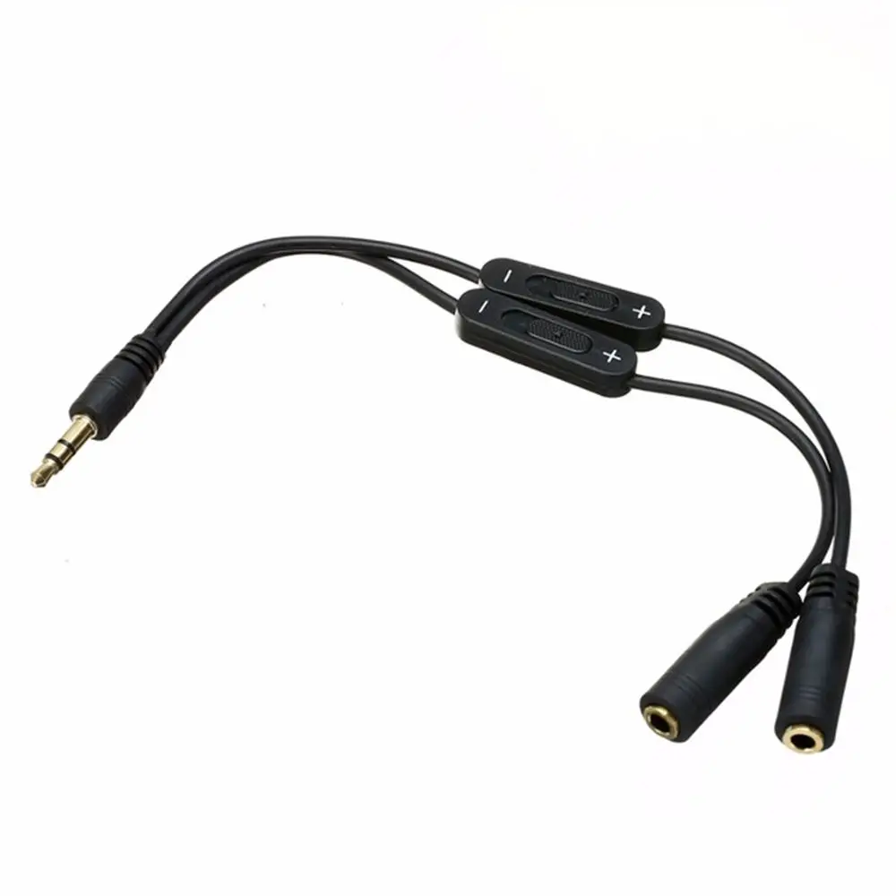 Earphone Jack High Quality Extention Adapter One-Divided-two Black Y Splitter Cable Volume Control Switch Stereo Audio Cable