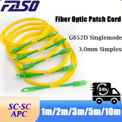 FASO 10/20/50PCs SC APC Optical Fiber  OEM G652D Yellow Singlemode Simplex Fiber Optic Patch Cable 3.0mm Fiber Cable 1m/2m/3m
