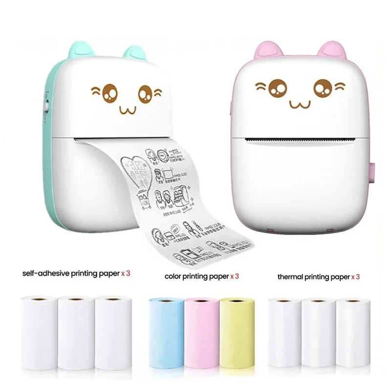 

Portable Mini Thermal Printer Wireless BT 200dpi Photo Label Memo Wrong Question Printing with USB Cable No Ink Print