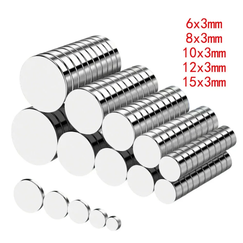 

20-200Pc Super Strong Round Magnet 6/8/10/12/15x3mm Imanes NdFeB Round Powerful Neodymium Permanent Magnetic Imanes Disc Magnets