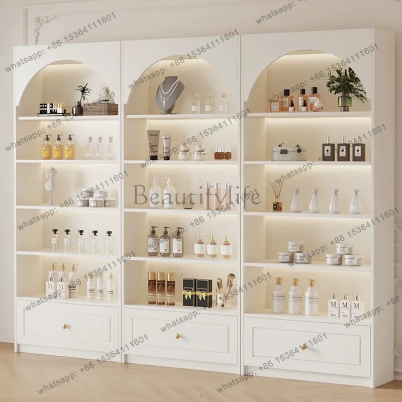 LJY Nordic Cream Style Beauty Salon Display Cabinet Modern Simple Cosmetic Nail Salon Multi-layer Storage Rack Office Furniture