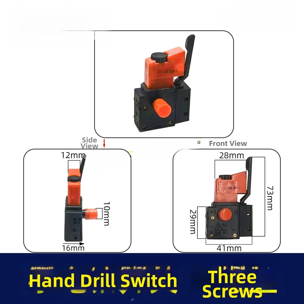 

Выключатель 10А для электрической дрели с регулировкой скорости и реверсом для малых ручных дрелей. Размеры 4,1 x 1,6 x 7,3 см.