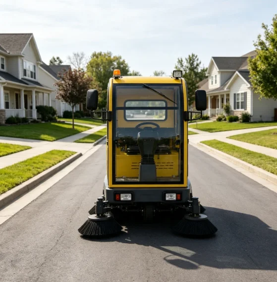 High Efficiency Electric Floor Sweeper Ride-On Enclosed Cabin Street Cleaning Truck 4-Wheel Automatic Trash Collector