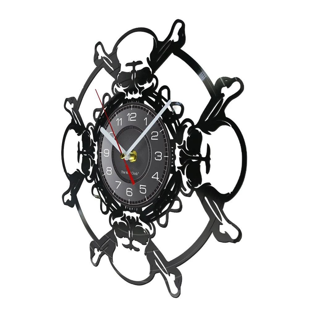Skull Head Vinyl Record Wall Clock Aged Skeleton Head Wall Clock Skeleton Vampire Men Halloween Decor Wall Hanging Clock Watch