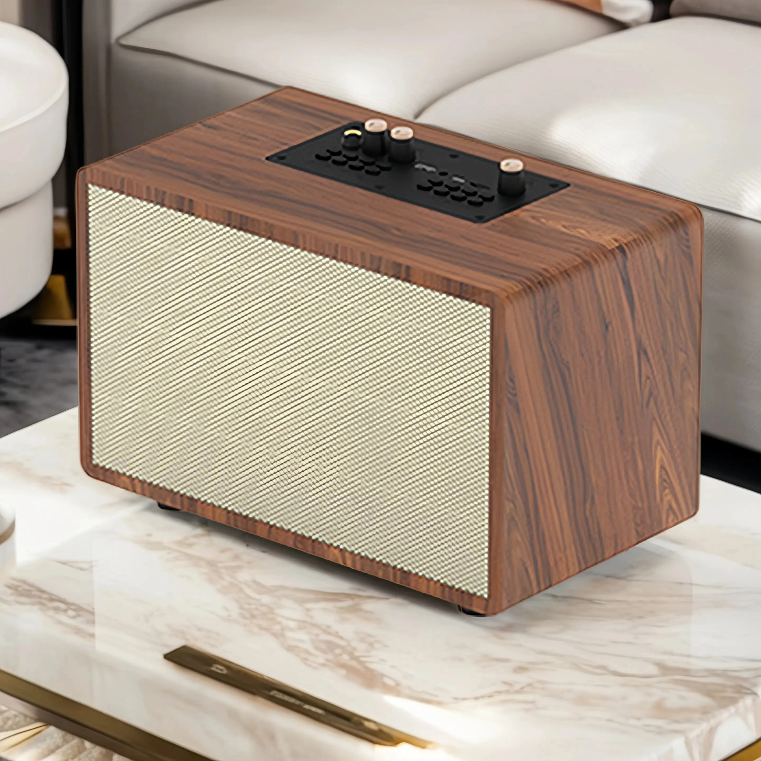 

60W Subwoofer Wooden Retro Bluetooth Speaker, Vintage Portable Wireless Speaker , FM Radio ,Stereo Sound Wood Audio
